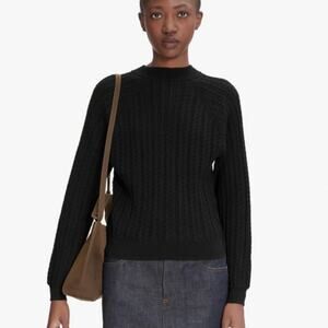A.P.C. Rue Madame Paris Black Merino Wool Cable Knit Crew Neck Sweater Medium